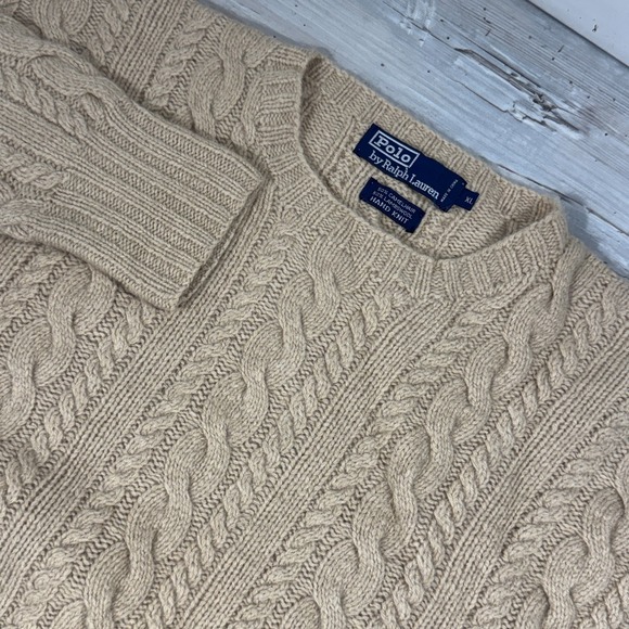 VTG Polo Ralph Lauren Fisherman Hand Knit Camel Hair Cashmere Long Sleeve XL